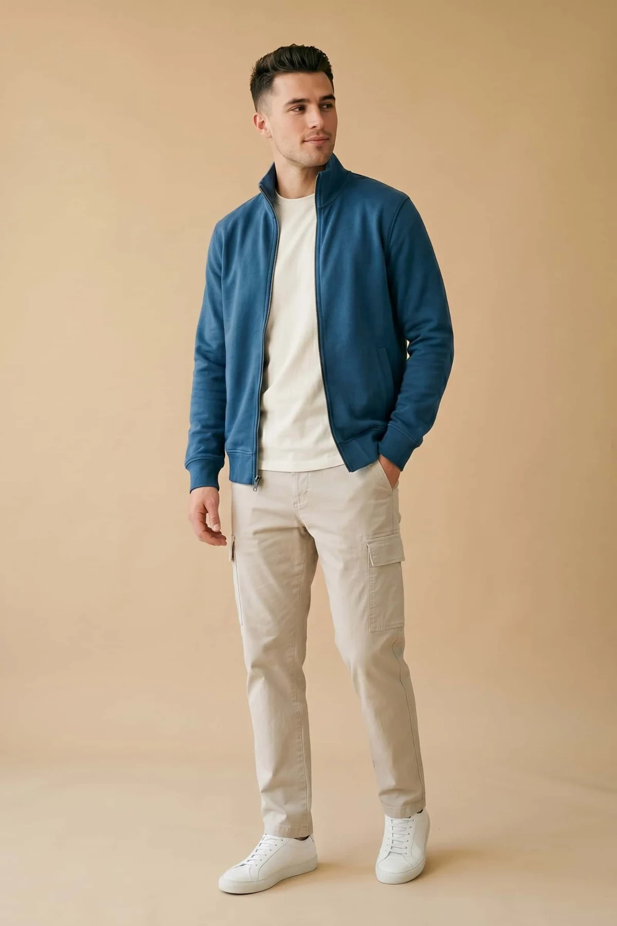 Chaqueta Full Zip Azul Cielo French Terry Premium