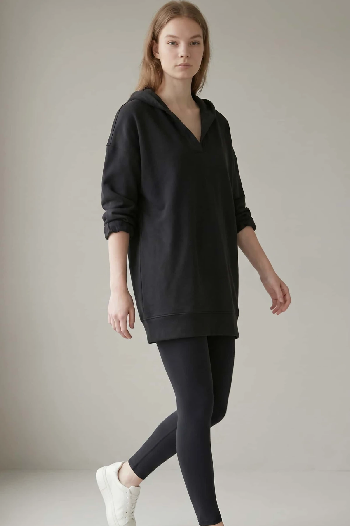 Hoodie Túnica Negro French Terry Premium