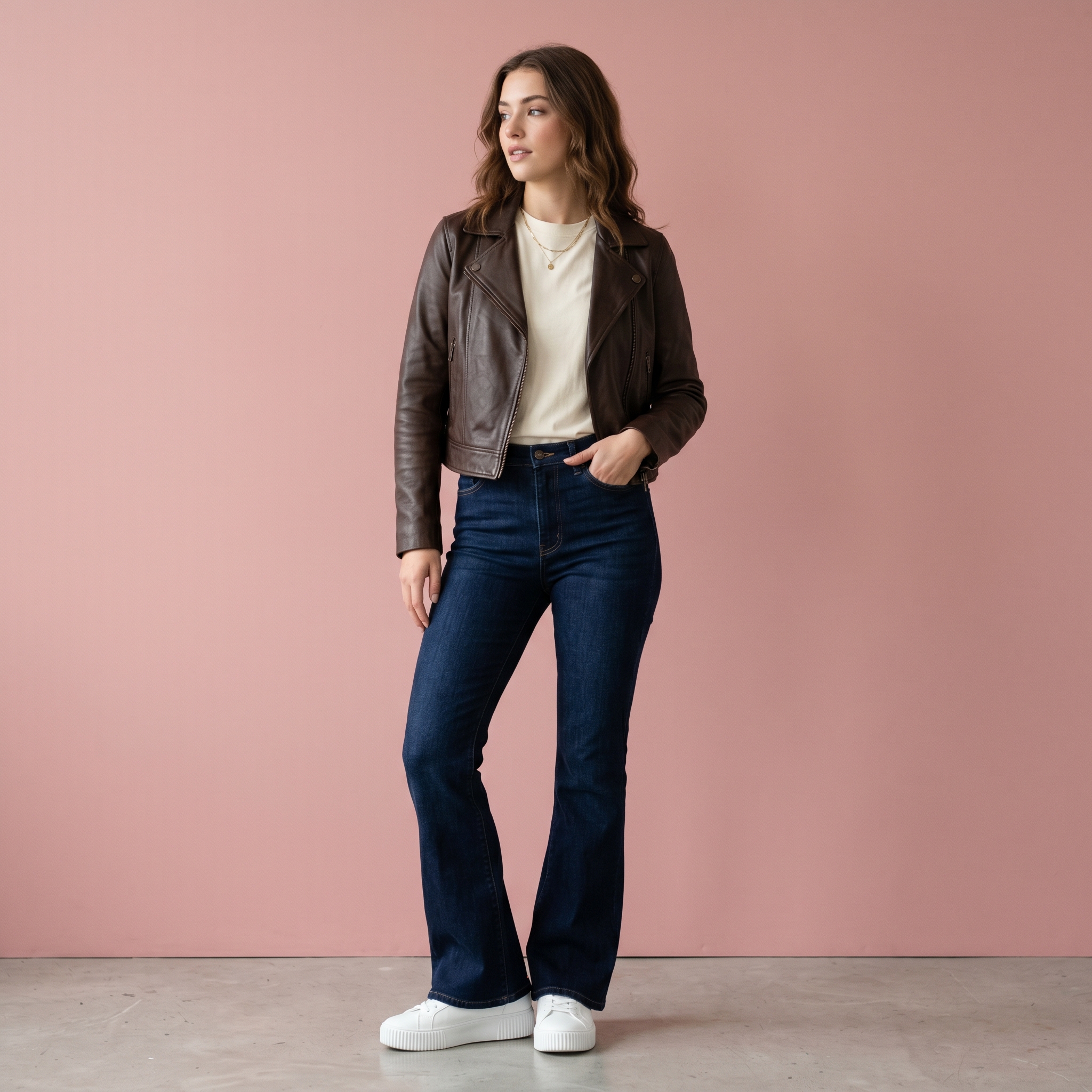 Chaqueta de Cuero Cropped Chocolate – Biker Premium