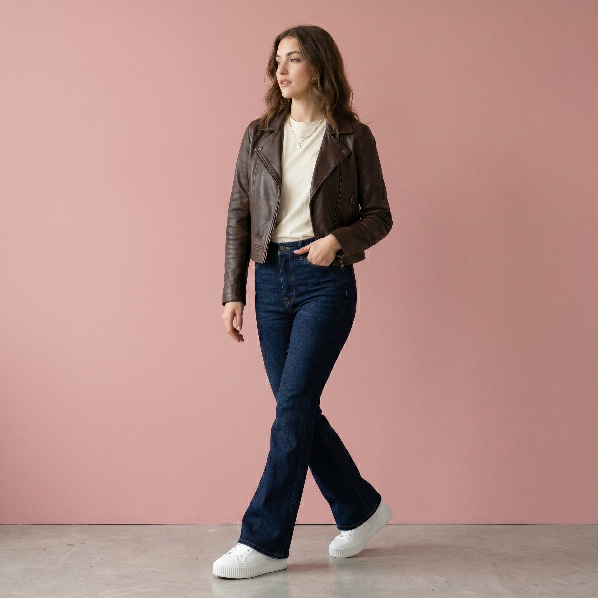 Chaqueta de Cuero Cropped Chocolate – Biker Premium