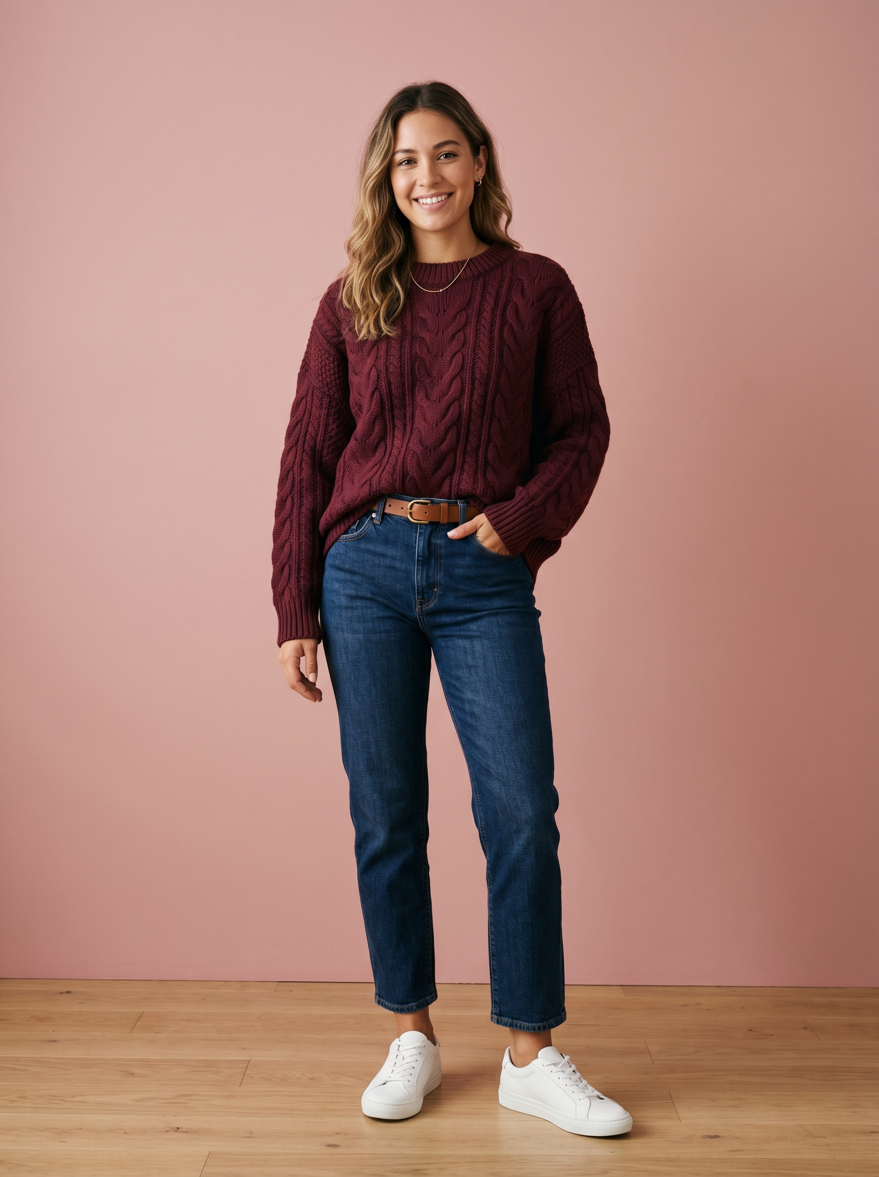 Chompa Oversize Burgundy – Cable Knit Premium
