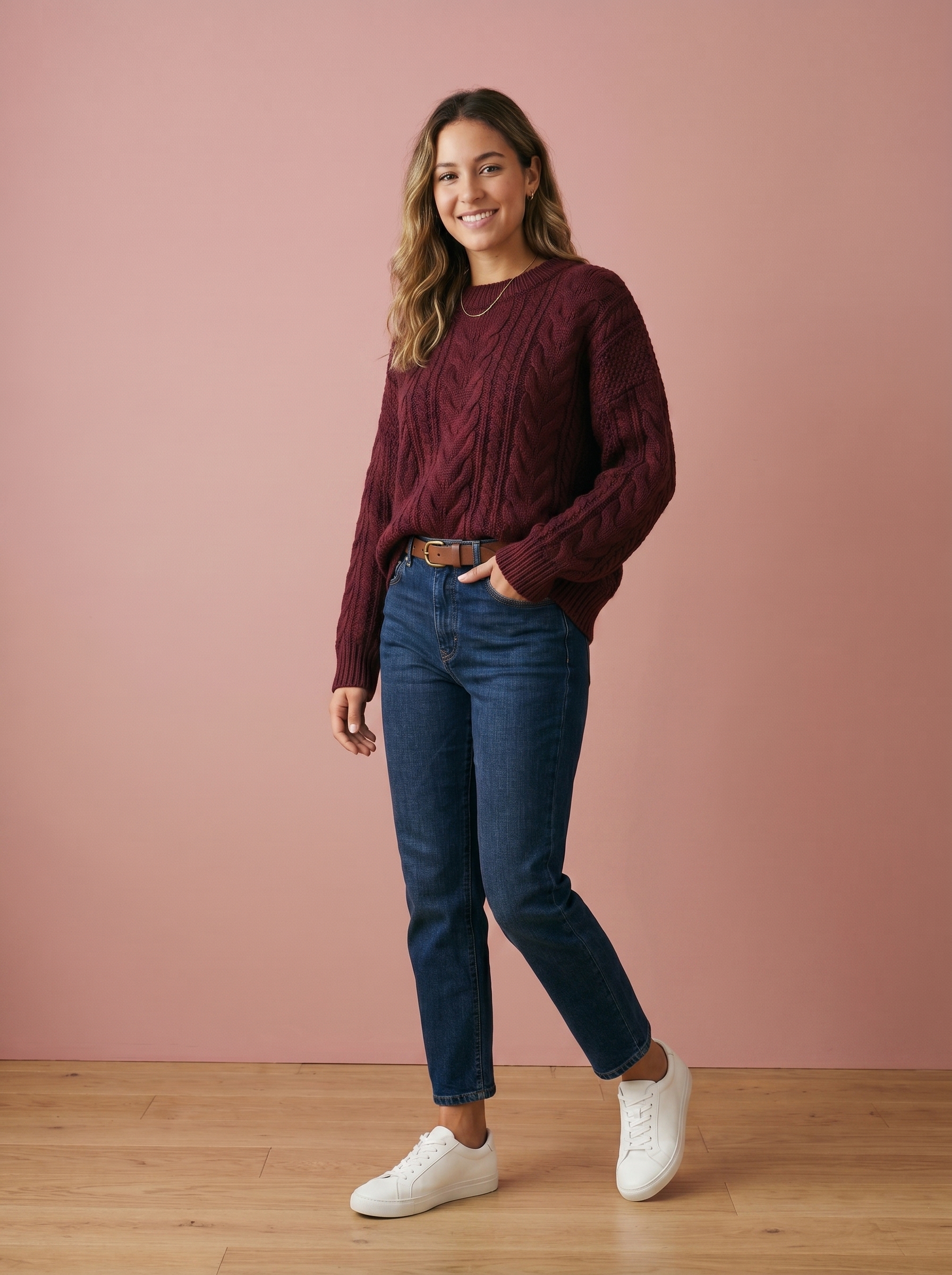 Chompa Oversize Burgundy – Cable Knit Premium