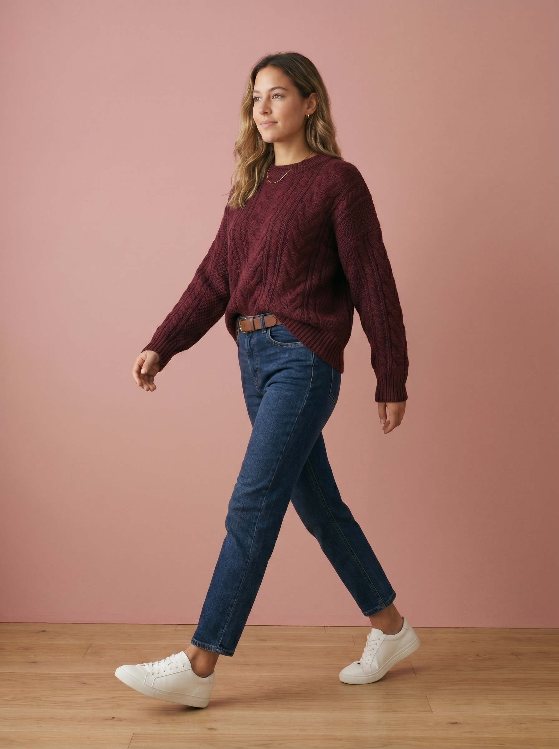 Chompa Oversize Burgundy – Cable Knit Premium