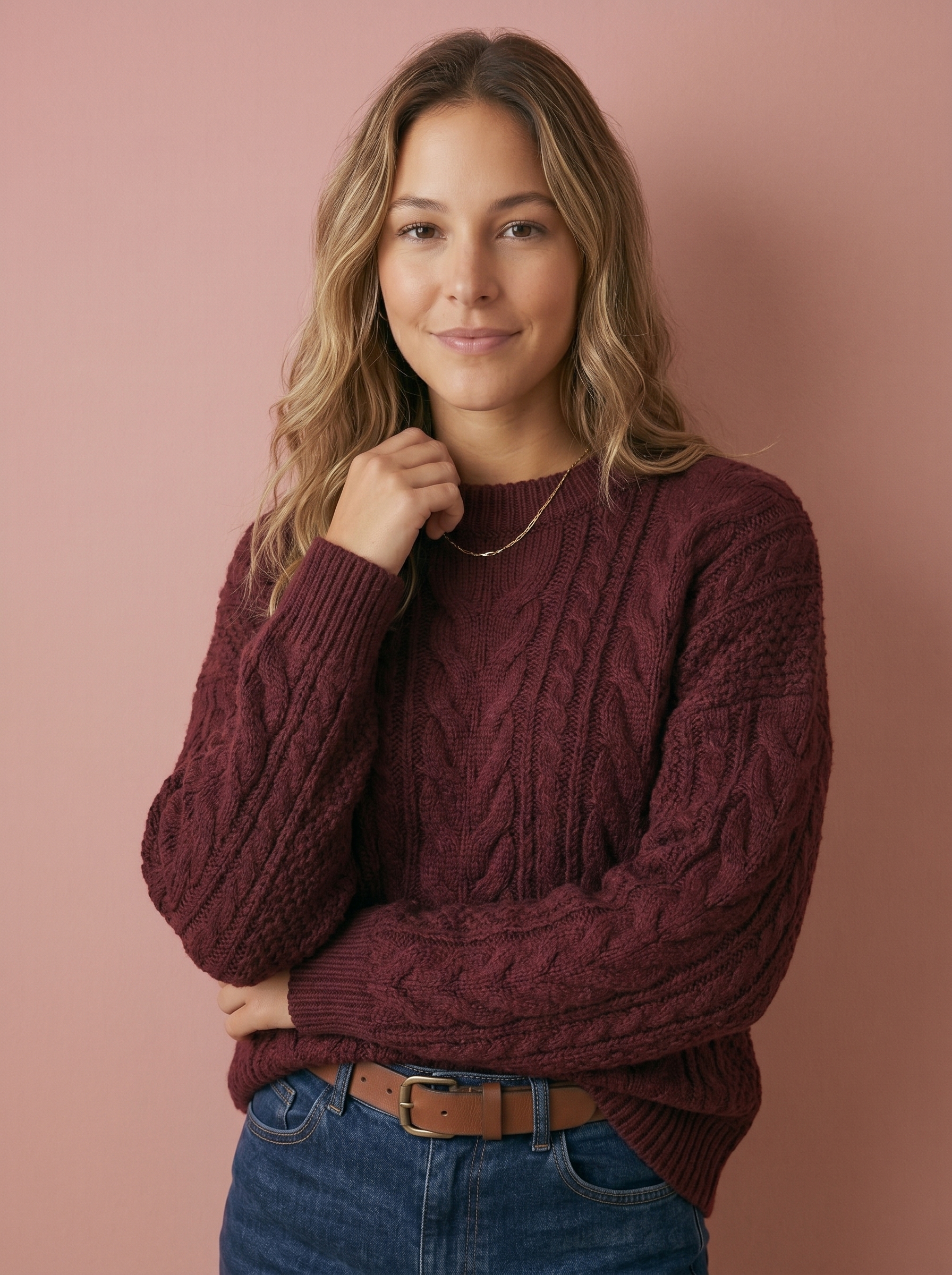 Chompa Oversize Burgundy – Cable Knit Premium